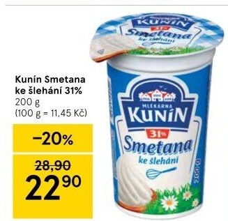 Smetana ke šlehání Kunín 31%