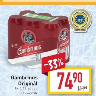 Pivo světlé výčepní Originál 10° Gambrinus