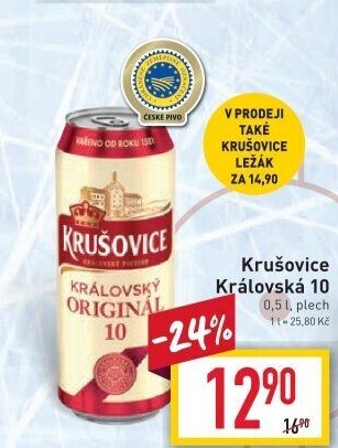 Pivo světlé výčepní Originál Královská 10° Krušovice