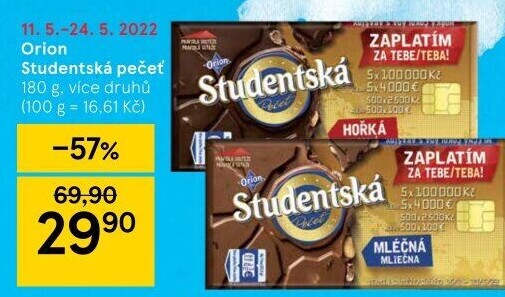Čokoláda Studentská pečeť Orion