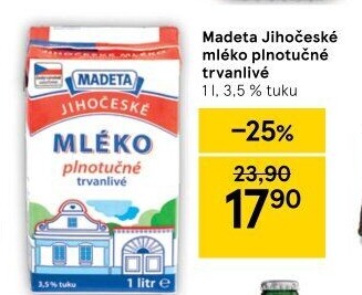 Mléko trvanlivé Jihočeské Madeta - 3,5% plnotučné