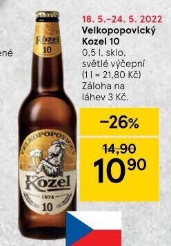 Pivo světlé výčepní 10°Velkopopovický Kozel