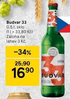 Pivo světlý ležák 33 Budweiser Budvar