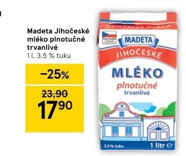 Mléko trvanlivé Jihočeské Madeta - 3,5% plnotučné