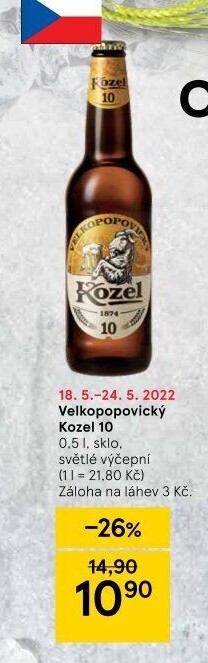Pivo světlé výčepní 10°Velkopopovický Kozel