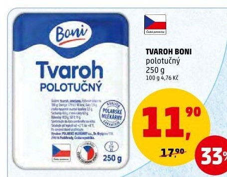 Tvaroh polotučný Boni