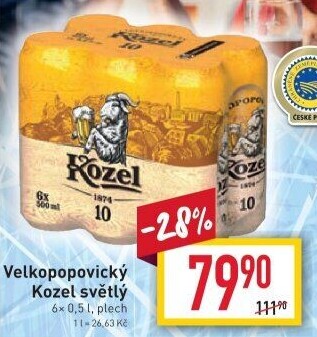 Pivo světlé výčepní 10°Velkopopovický Kozel