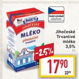 Mléko trvanlivé Jihočeské Madeta - 3,5% plnotučné