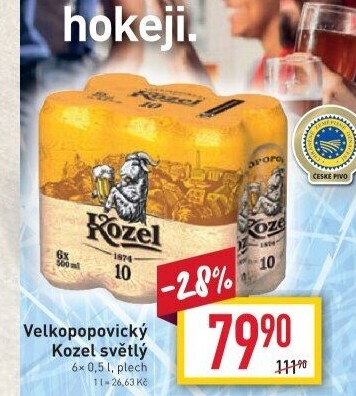 Pivo světlé výčepní 10°Velkopopovický Kozel