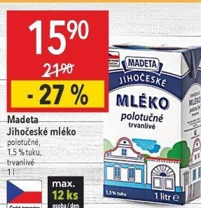 Mléko trvanlivé Jihočeské Madeta - 1,5% polotučné