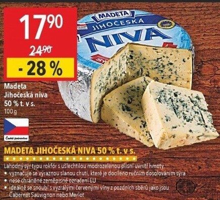 Sýr Niva Jihočeská 50% Madeta