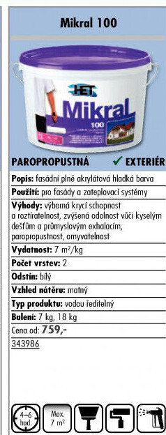 Fasádní akrylátová barva Mikral Het