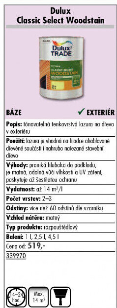 Lazura na dřevo Classic Select Woodstain Dulux Trade