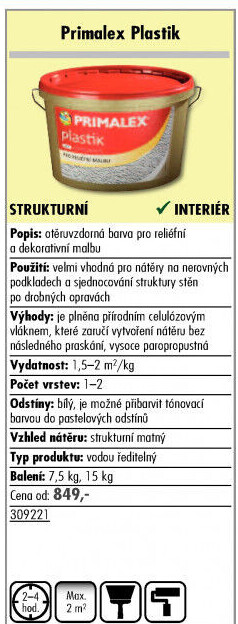 Vnitřní nátěrová hmota dekorativní Plastik Primalex