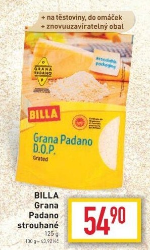 Sýr Grana Padano strouhaný Billa
