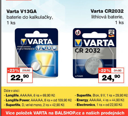 Baterie knoflíkové Varta