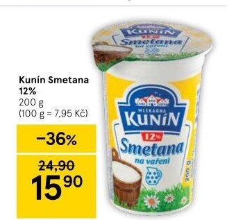 Smetana na vaření Kunín 12%