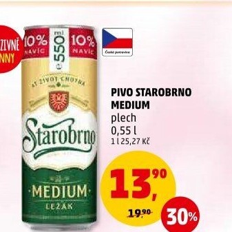 Pivo světlý ležák nepasterizovaný 11° Medium Starobrno