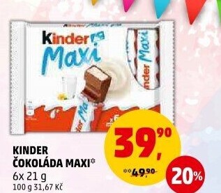Tyčinka čokoládová mléčná Maxi Kinder