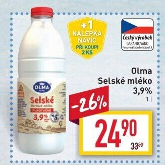 Mléko čerstvé selské Olma - 3,9% plnotučné