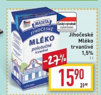 Mléko trvanlivé Jihočeské Madeta - 1,5% polotučné