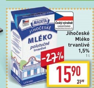 Mléko trvanlivé Jihočeské Madeta - 1,5% polotučné