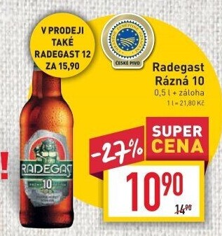 Pivo světlé výčepní Rázná 10° Radegast