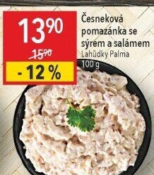 Česneková pomazánka se sýrem a salámem