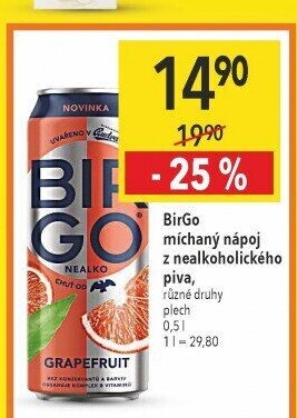 Nealkoholické pivo ochucené Birgo