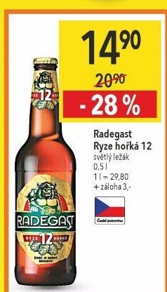 Pivo světlý ležák 12° Ryze hořká Radegast