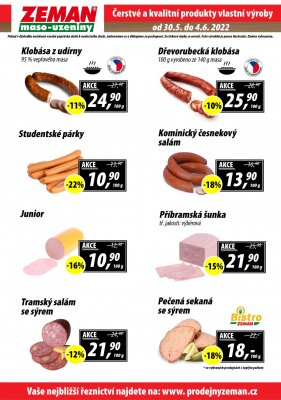 akční leták ZEMAN maso - uzeniny 30.5.2022-4.6.2022
