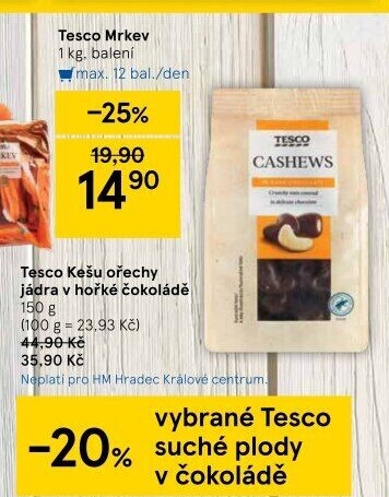 Kešu v čokoládě Tesco