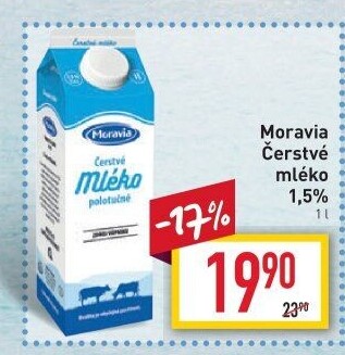 Mléko čerstvé Moravia - 1,5% polotučné