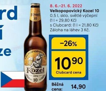 Pivo světlé výčepní 10°Velkopopovický Kozel