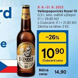 Pivo světlé výčepní 10°Velkopopovický Kozel