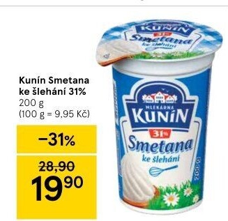 Smetana ke šlehání Kunín 31%