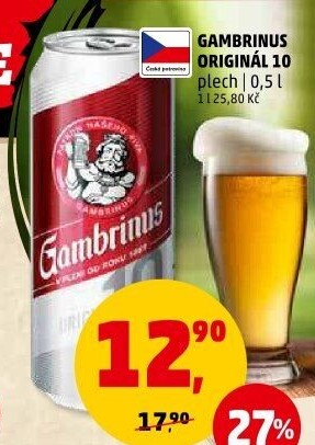 Pivo světlé výčepní Originál 10° Gambrinus