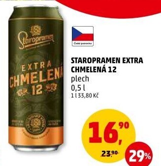 Pivo světlý ležák Extra chmelená 12° Staropramen