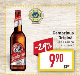 Pivo světlé výčepní Originál 10° Gambrinus
