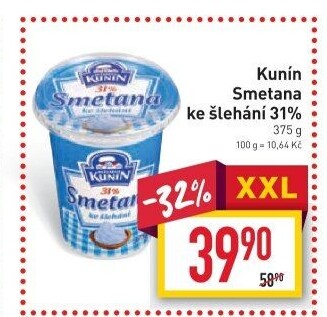 Smetana ke šlehání Kunín 31%