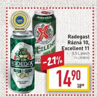 Pivo světlé výčepní Rázná 10° Radegast