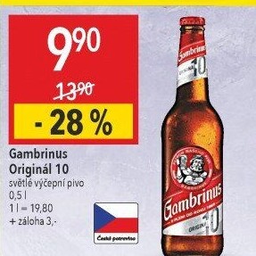 Pivo světlé výčepní Originál 10° Gambrinus