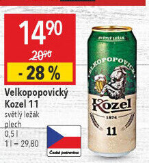 Pivo světlý ležák 11° Medium Velkopopovický Kozel