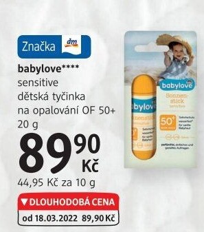 Dětská tyčinka na opalování OF 50+ Sensitive Babylove