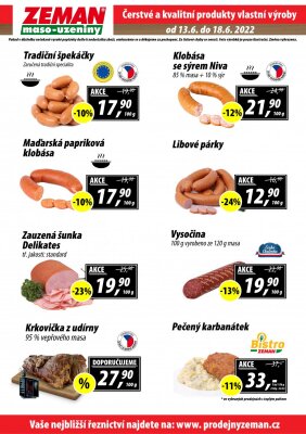 akční leták ZEMAN maso - uzeniny 13.6.2022-18.6.2022