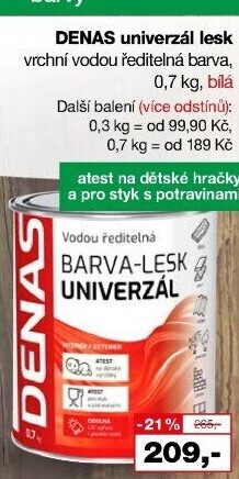 Vodou ředitelná vrchní barva Denas Uni Lesk