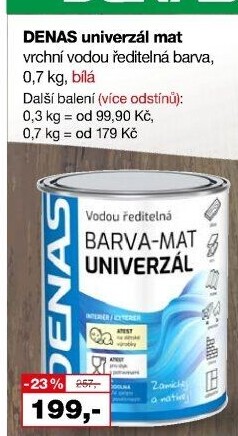 Vodou ředitelná vrchní barva Denas Uni Mat