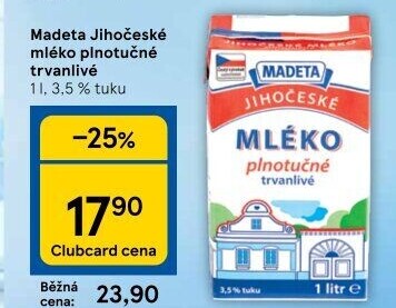 Mléko trvanlivé Jihočeské Madeta - 3,5% plnotučné