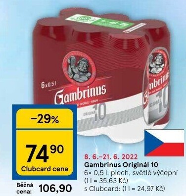 Pivo světlé výčepní Originál 10° Gambrinus