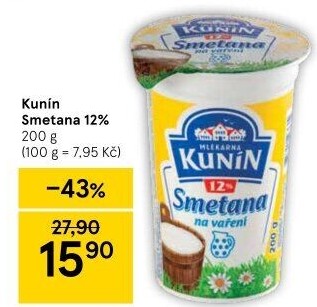 Smetana na vaření Kunín 12%